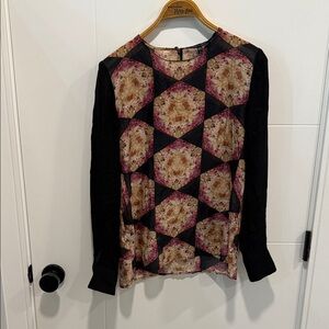 Judith and Charles Geometric Floral Print Long-Sleeve Top - Black & Pink size 8